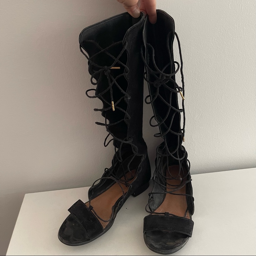 H&M Knee high lace up black suede gladiators